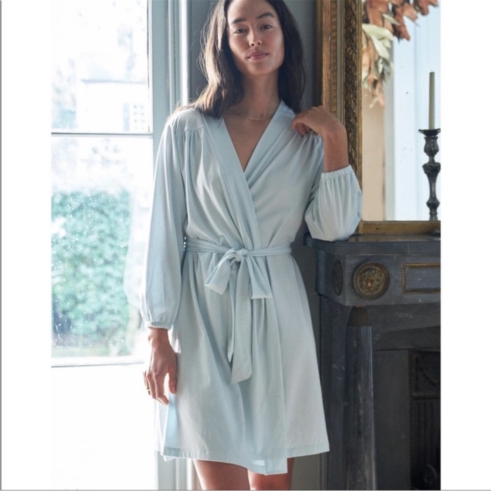 Light Blue Women's Satin-Feel Robe with Tie Belt